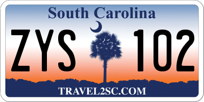SC license plate ZYS102