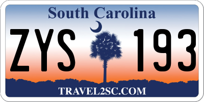 SC license plate ZYS193