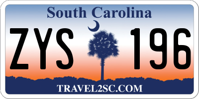 SC license plate ZYS196
