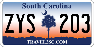 SC license plate ZYS203