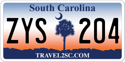 SC license plate ZYS204
