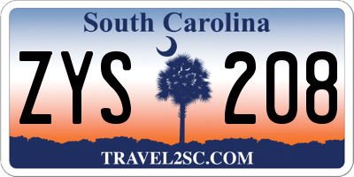 SC license plate ZYS208