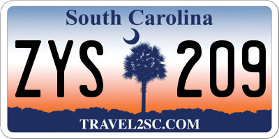 SC license plate ZYS209