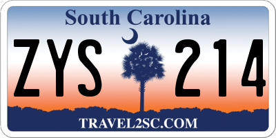 SC license plate ZYS214