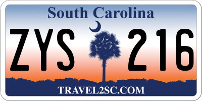 SC license plate ZYS216