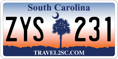 SC license plate ZYS231