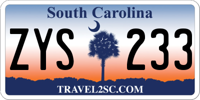 SC license plate ZYS233