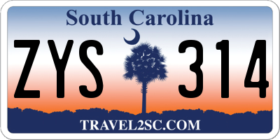 SC license plate ZYS314