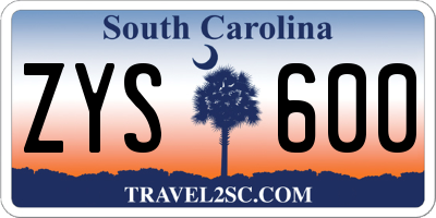 SC license plate ZYS600