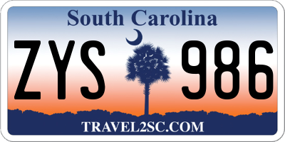 SC license plate ZYS986