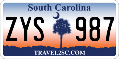 SC license plate ZYS987