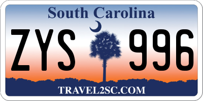 SC license plate ZYS996