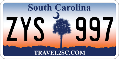 SC license plate ZYS997