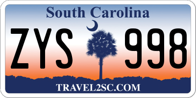 SC license plate ZYS998