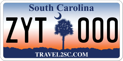 SC license plate ZYT000