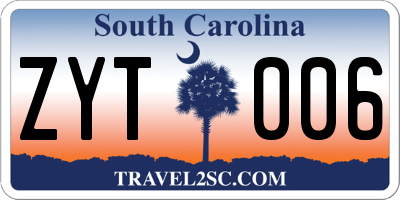 SC license plate ZYT006
