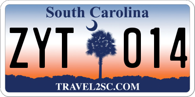 SC license plate ZYT014