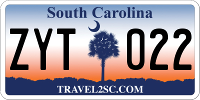 SC license plate ZYT022
