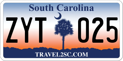 SC license plate ZYT025