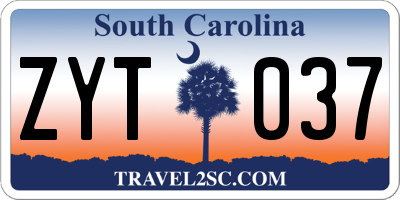 SC license plate ZYT037