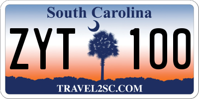 SC license plate ZYT100