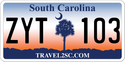 SC license plate ZYT103