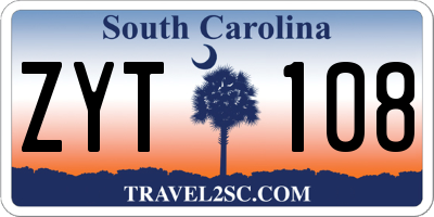 SC license plate ZYT108