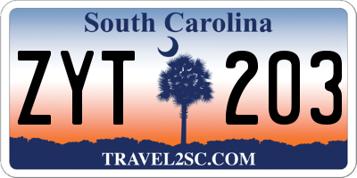 SC license plate ZYT203