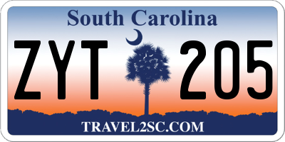 SC license plate ZYT205