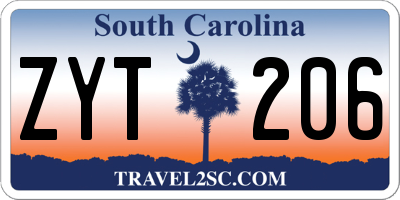 SC license plate ZYT206