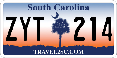 SC license plate ZYT214