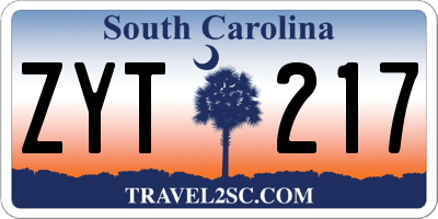 SC license plate ZYT217