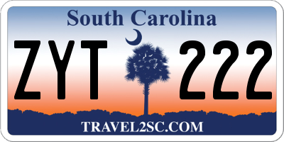 SC license plate ZYT222