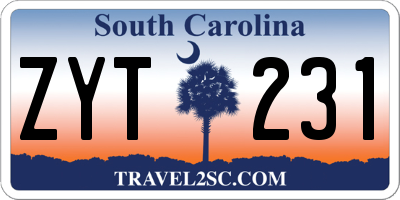 SC license plate ZYT231