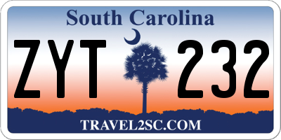 SC license plate ZYT232