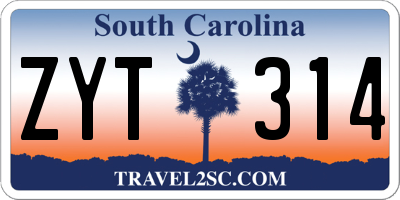 SC license plate ZYT314