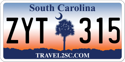 SC license plate ZYT315