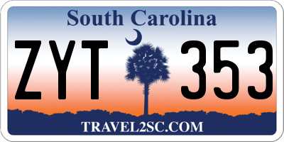 SC license plate ZYT353