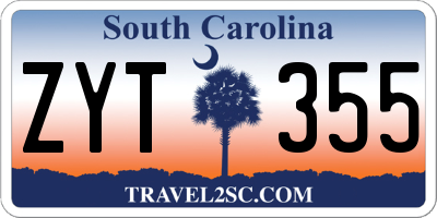 SC license plate ZYT355