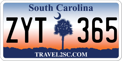 SC license plate ZYT365