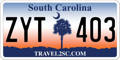 SC license plate ZYT403