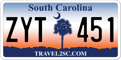 SC license plate ZYT451