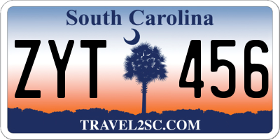 SC license plate ZYT456