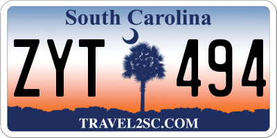 SC license plate ZYT494