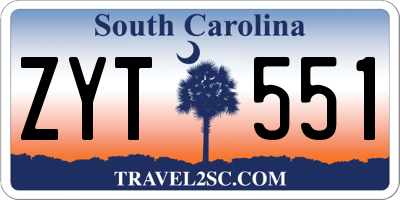 SC license plate ZYT551