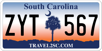 SC license plate ZYT567