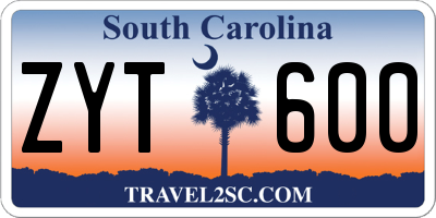 SC license plate ZYT600