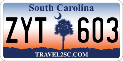 SC license plate ZYT603