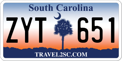 SC license plate ZYT651