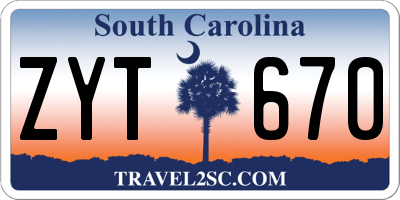 SC license plate ZYT670